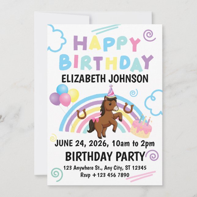 Horse Birthday Invitation White Inbjudningar (Framsida)