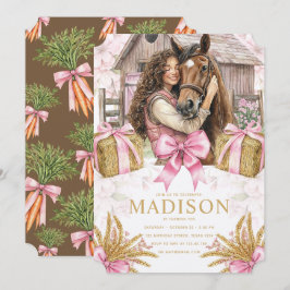 Horse Birthday Invitation with brunette Girl Inbjudningar