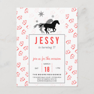 Horse Birthday Invitations Coral Red Inbjudningar