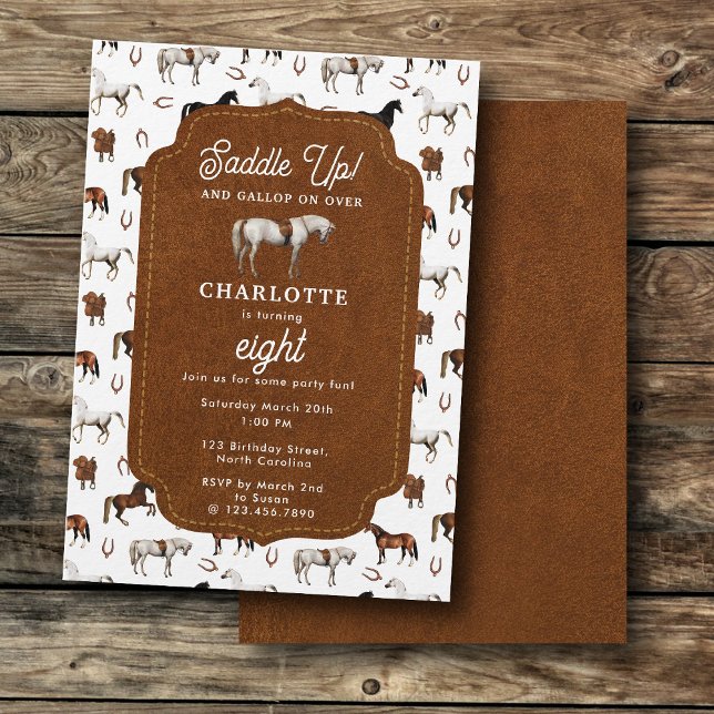Horse Birthday Theme Cowgirl Cowboy Inbjudningar (Horse Birthday Theme Cowgirl Cowboy Invitation)