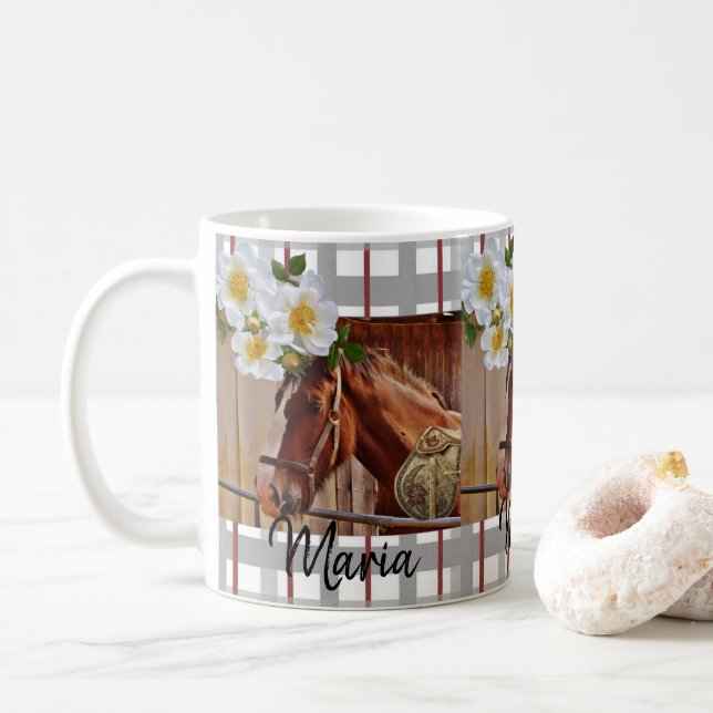Horse Blommigt Rand Mugg (Med munk)