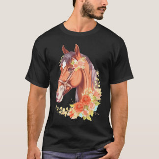 Horse Blommigt Riding Horseback Flower Horse F T Shirt