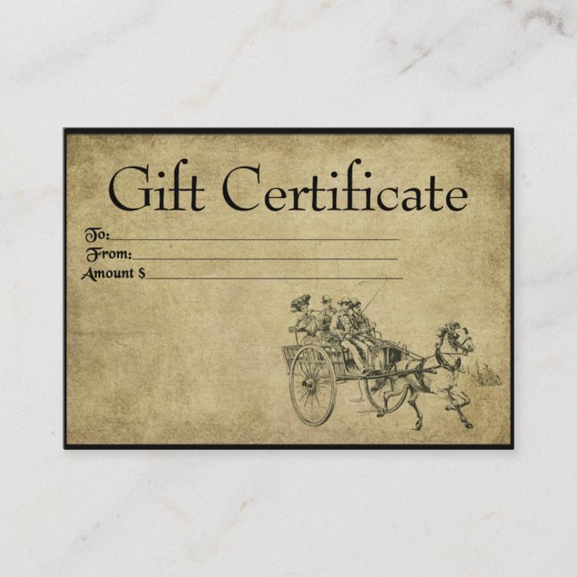 Horse & Buggy Ride - Prim Gift-certifikatkort Rabattkort (Framsida)