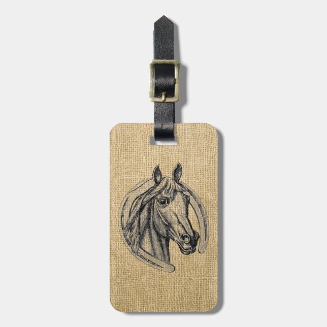 Horse Cameo on Burlap Bagagebricka (Vertikal Framsida)