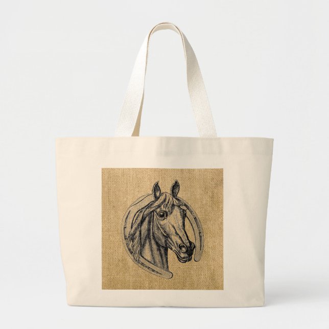 Horse Cameo on Burlap Jumbo Tygkasse (Framsidan)