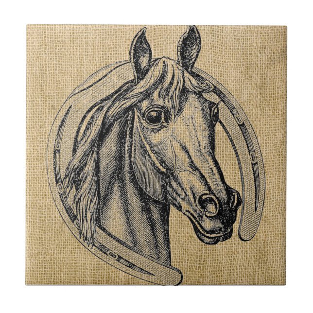 Horse Cameo on Burlap Kakelplatta (Framsidan)