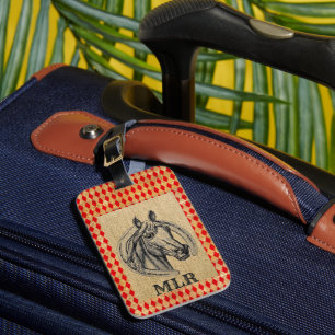 Horse Cameo on Burlap Monogram Bagagebricka