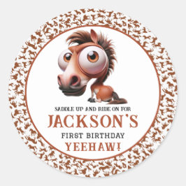 Horse Caricatures 1:a födelsedagen Party Runt Klistermärke
