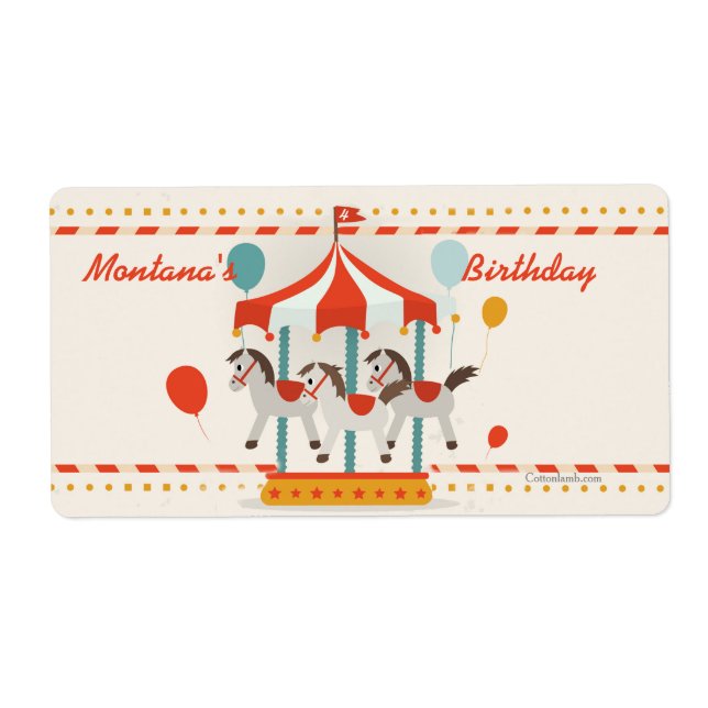 Horse Carousel Mailing Sticker for Vattenflaskas Fraktsedel (Framsidan)