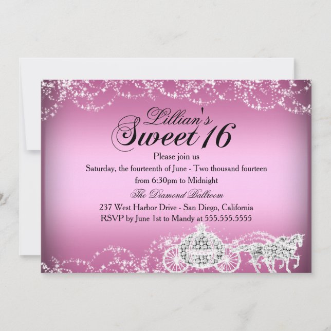 Horse & Carriage Princess Theme Sweet 16 Inbjudan (Framsida)