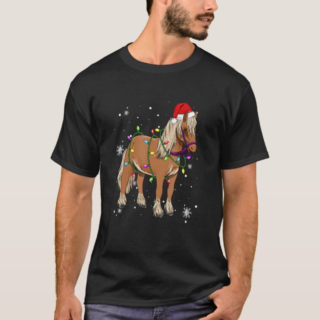 Horse Christmas Lights Led  Santa Hat Christmas T Shirt (Framsida)