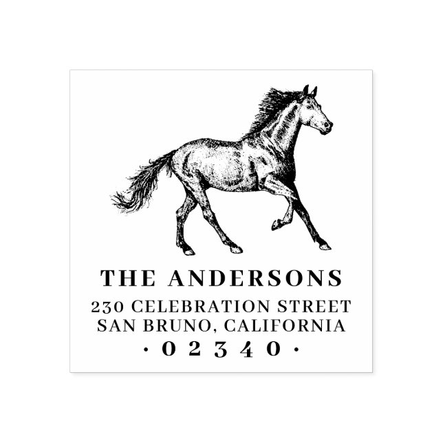 Horse Classic Family Namn & Returadress Stämpel (Tryck)