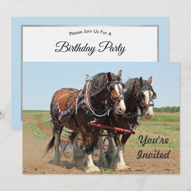 Horse Clydesdale Farming Photo Birthday Inbjudningar (Fram/baksida)