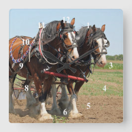 Horse Clydesdale Farming Photo Fyrkantig Klocka