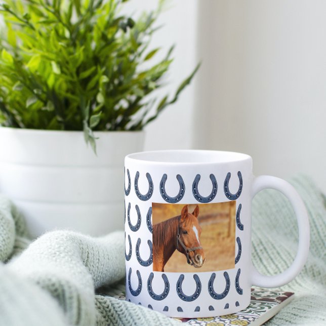 Horse Collage Photo Anpassningsbar Owner Horseshoe Kaffemugg (Skapare uppladdad)