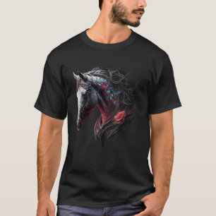 Horse Colorful Flowers Art Animal Print Horse Mots T Shirt