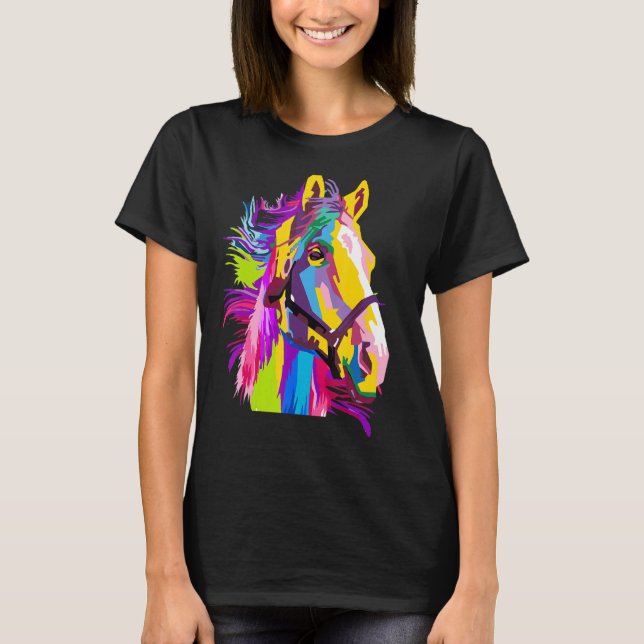 Horse Colorful Head Pop Stil T Shirt (Framsida)