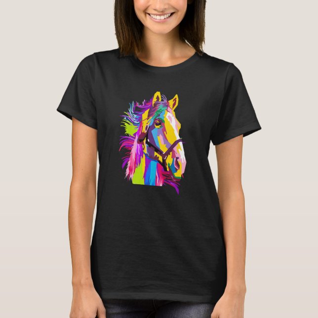 Horse Colorful Head Pop Stil T Shirt (Framsida)