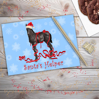 Horse Colt Santa's Helper Red Hat Snöflingor Helgkort
