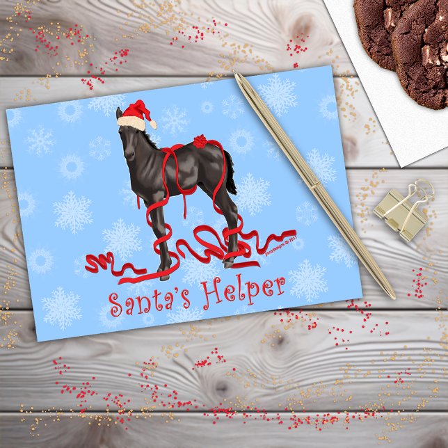 Horse Colt Santa's Helper Red Hat Snöflingor Helgkort (Horse Colt Santa's Helper Red Hat Snowflakes Holiday Card)