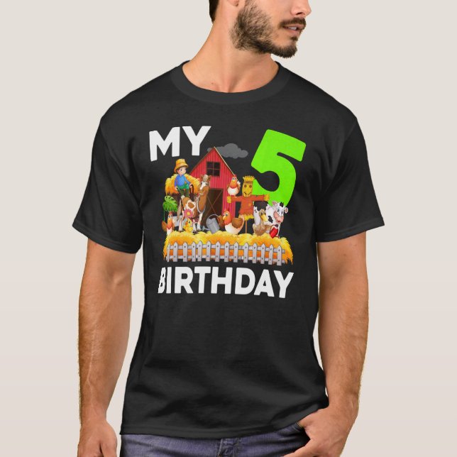 Horse Cow Gris Chicken Farmer Farm 5:e födelsedage T Shirt (Framsida)