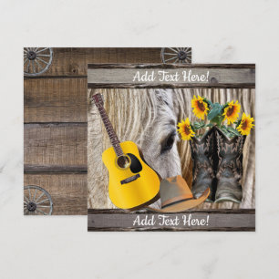 Horse Cowboy Boots Sunblommblommor Guitar Cowboy H Tack Kort
