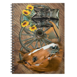 Horse Cowboy Boots Wagon Wheel Sunblommor Western Anteckningsbok