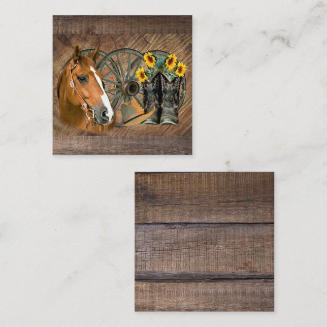 Horse Cowboy Boots Wagon Wheel Sunblommor Western Anteckningskort (Fram/baksida)