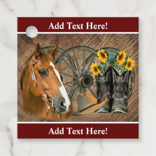 Horse Cowboy Boots Wagon Wheel Sunblommor Western Gåvor Etiketter
