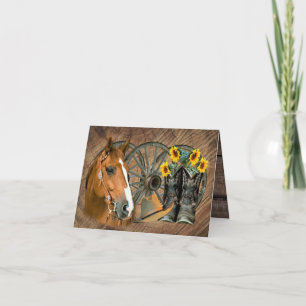 Horse Cowboy Boots Wagon Wheel Sunblommor Western Kort