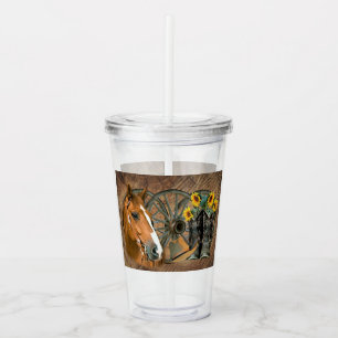 Horse Cowboy Boots Wagon Wheel Sunblommor Western Take Away Mugg