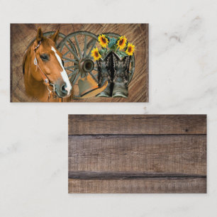 Horse Cowboy Boots Wagon Wheel Sunblommor Western Visitkort