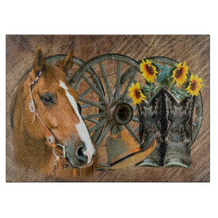 Horse Cowboy Boots Wagon Wheel Sunblommor Westerna