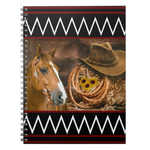 Horse Cowboy Hat Lasso Westernare Mönster Anteckningsbok