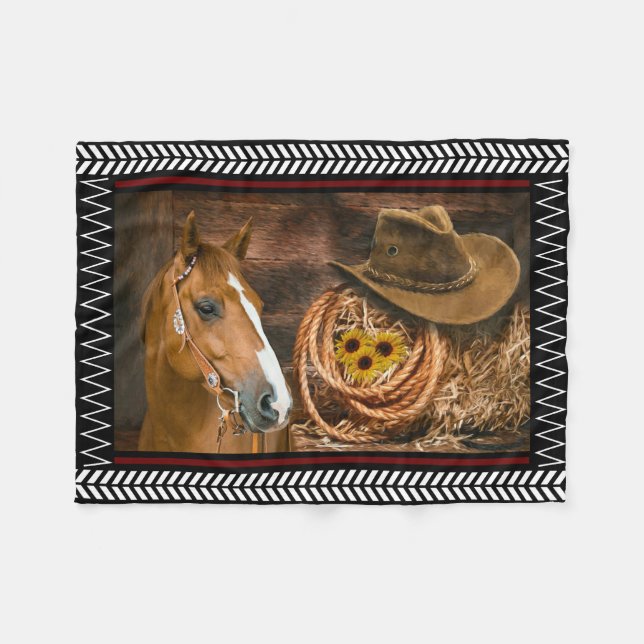 Horse Cowboy Hat Lasso Westernare Mönster Fleecefilt (Framsidan (Horisontell))