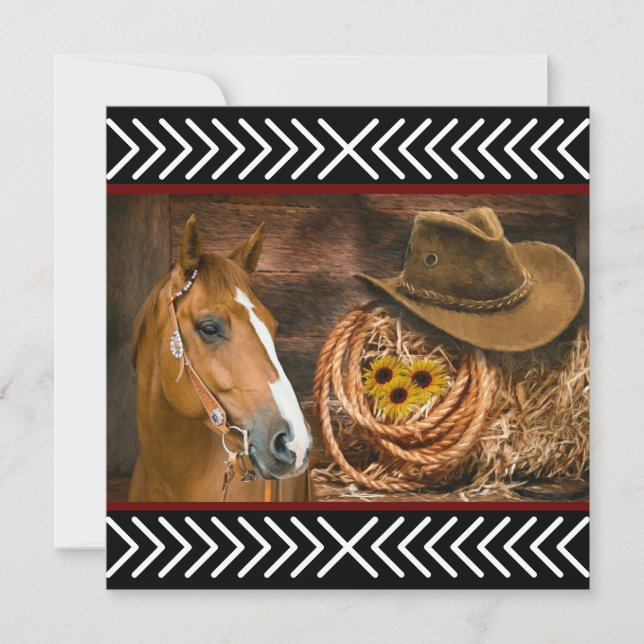 Horse Cowboy Hat Lasso Westernare Mönster Inbjudningar (Framsida)