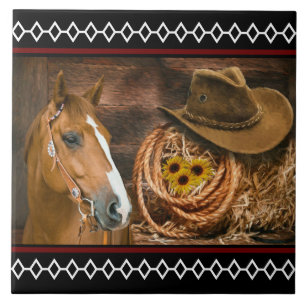 Horse Cowboy Hat Lasso Westernare Mönster Kakelplatta