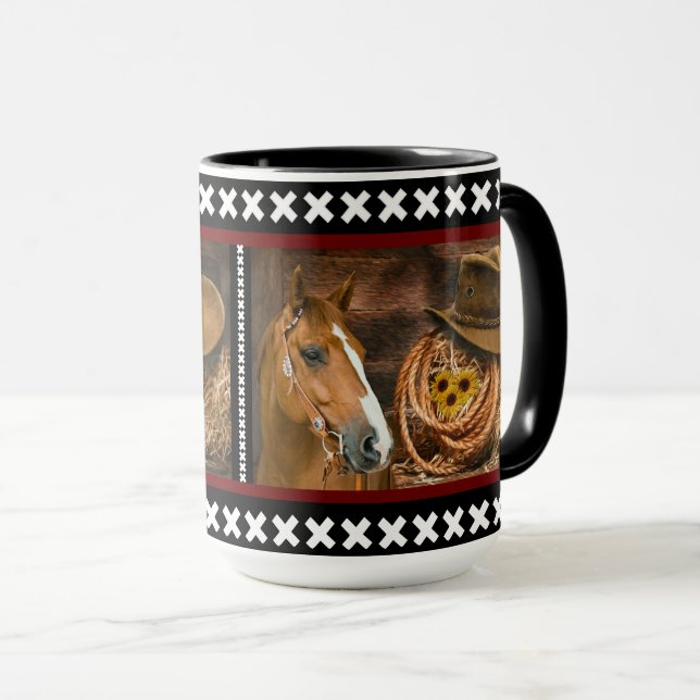 Horse Cowboy Hat Lasso Westernare Mönster Mugg (Framsida höger)