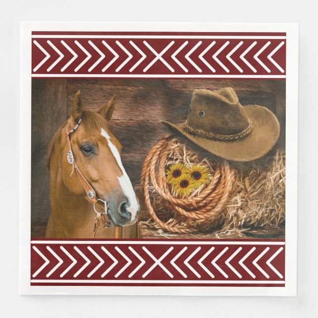 Horse Cowboy Hat Lasso Westernare Mönster Pappersservett (Framsida)