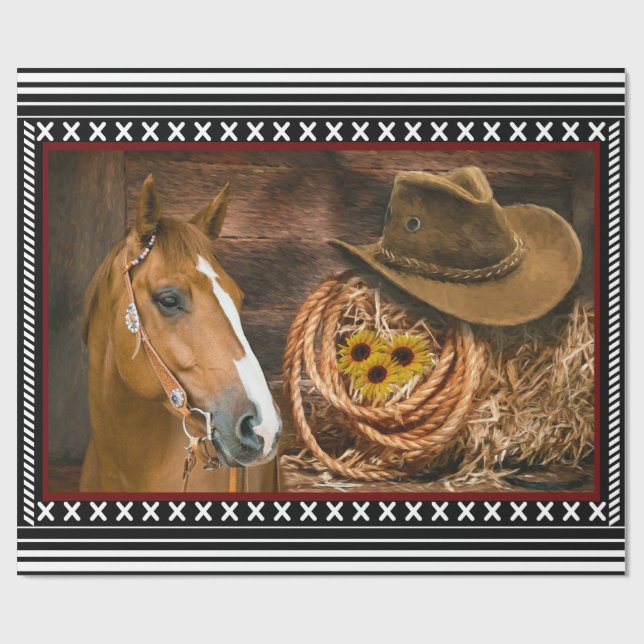 Horse Cowboy Hat Lasso Westernare Mönster Presentpapper (Platt)