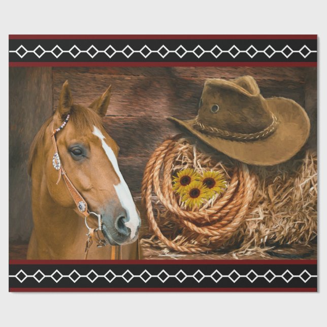 Horse Cowboy Hat Lasso Westernare Mönster Presentpapper (Platt)