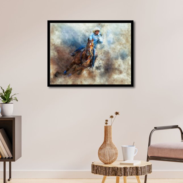 Horse Cowboy Rodeo Print Poster teckning (rodeo cowboy)