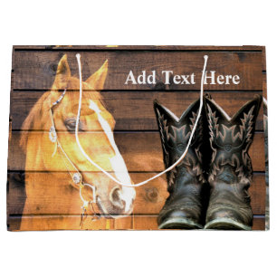 Horse CowboyBoots Rustic Barn Board