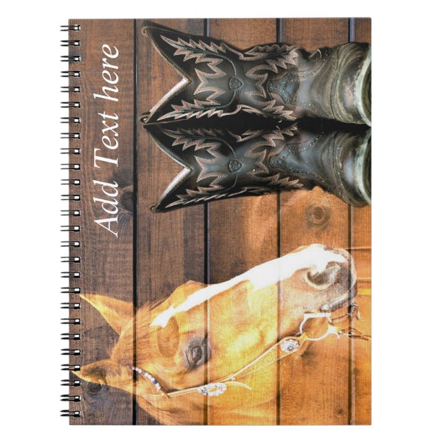 Horse CowboyBoots Rustic Barn Board Anteckningsbok (Framsidan)