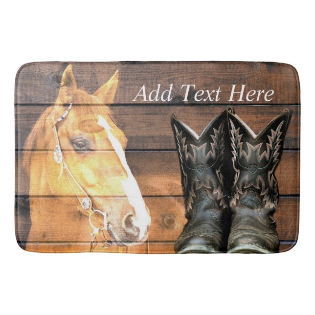 Horse CowboyBoots Rustic Barn Board Badrumsmatta (Framsidan)