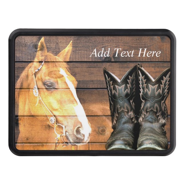Horse CowboyBoots Rustic Barn Board Dragkroksskydd (Framsidan)