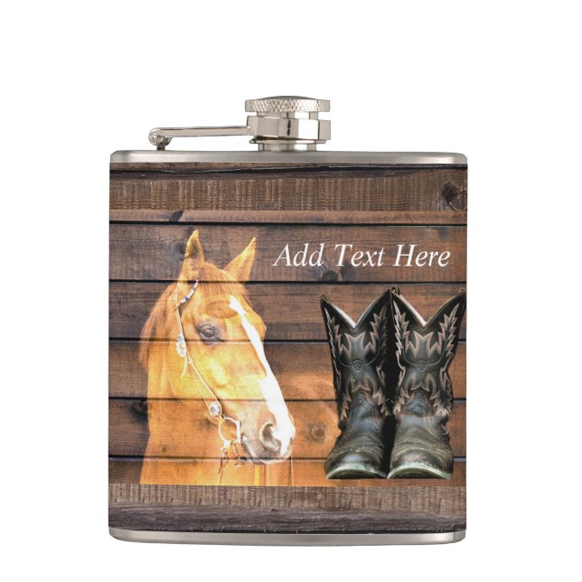Horse CowboyBoots Rustic Barn Board Fickplunta (Framsidan)