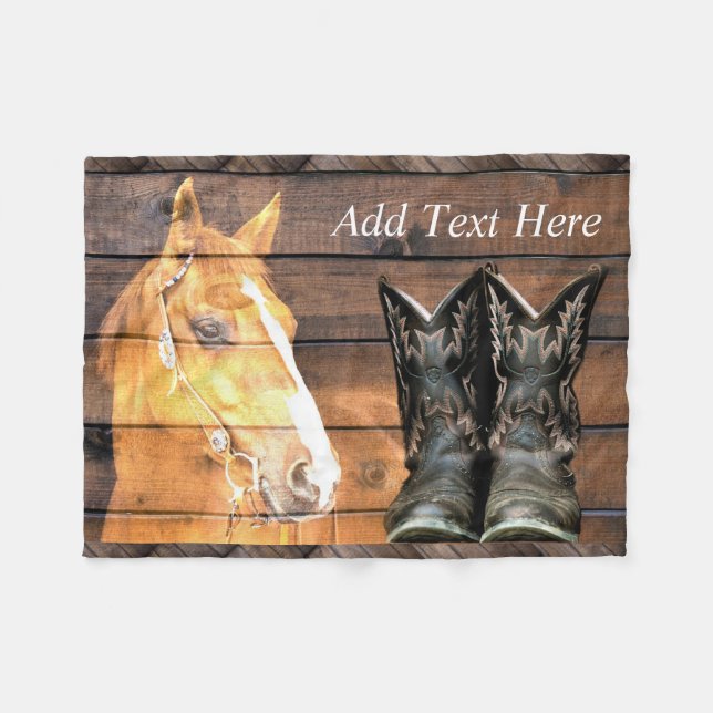 Horse CowboyBoots Rustic Barn Board Fleecefilt (Framsidan (Horisontell))