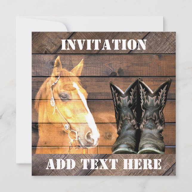 Horse CowboyBoots Rustic Barn Board Inbjudningar (Framsida)