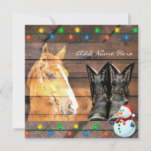 Horse CowboyBoots Rustic Barn Board Julkort